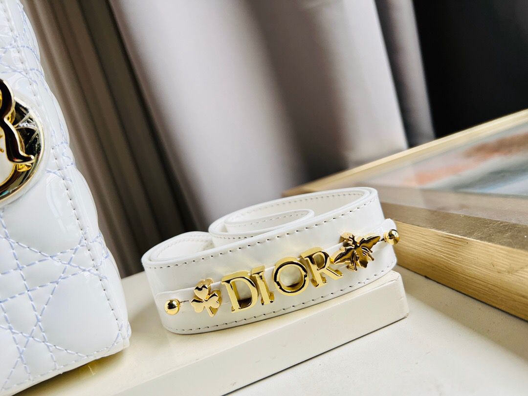 Top Quality Small Lady Bag Gold Toned Hardware Patent White For Women 20cm/8in CD