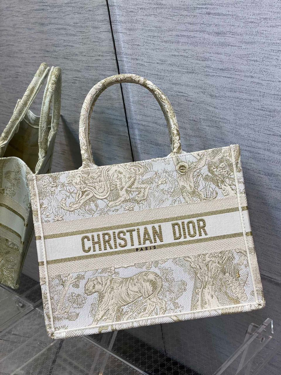 Top Quality MeTop Qualityum Book Tote Gold-Tone Toile de Jouy Embroidery, Gold, For Women Womens Handbags, 36cm CD M1296ZTQO_M01E