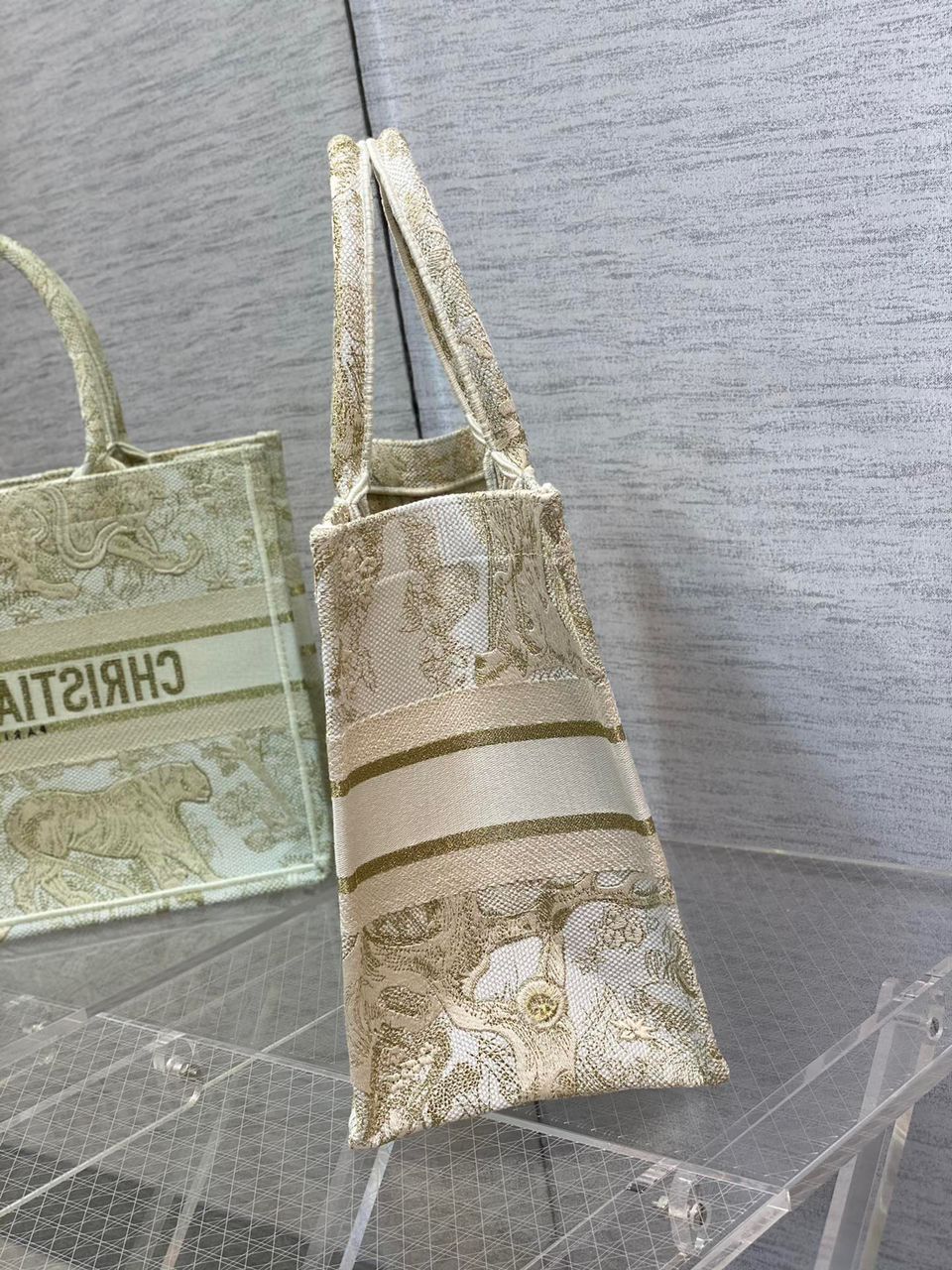 Top Quality MeTop Qualityum Book Tote Gold-Tone Toile de Jouy Embroidery, Gold, For Women Womens Handbags, 36cm CD M1296ZTQO_M01E
