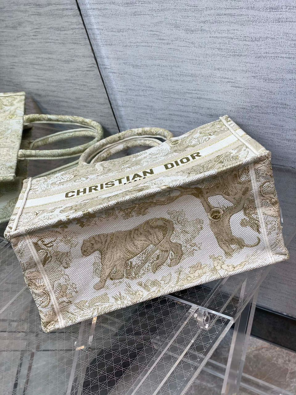 Top Quality MeTop Qualityum Book Tote Gold-Tone Toile de Jouy Embroidery, Gold, For Women Womens Handbags, 36cm CD M1296ZTQO_M01E
