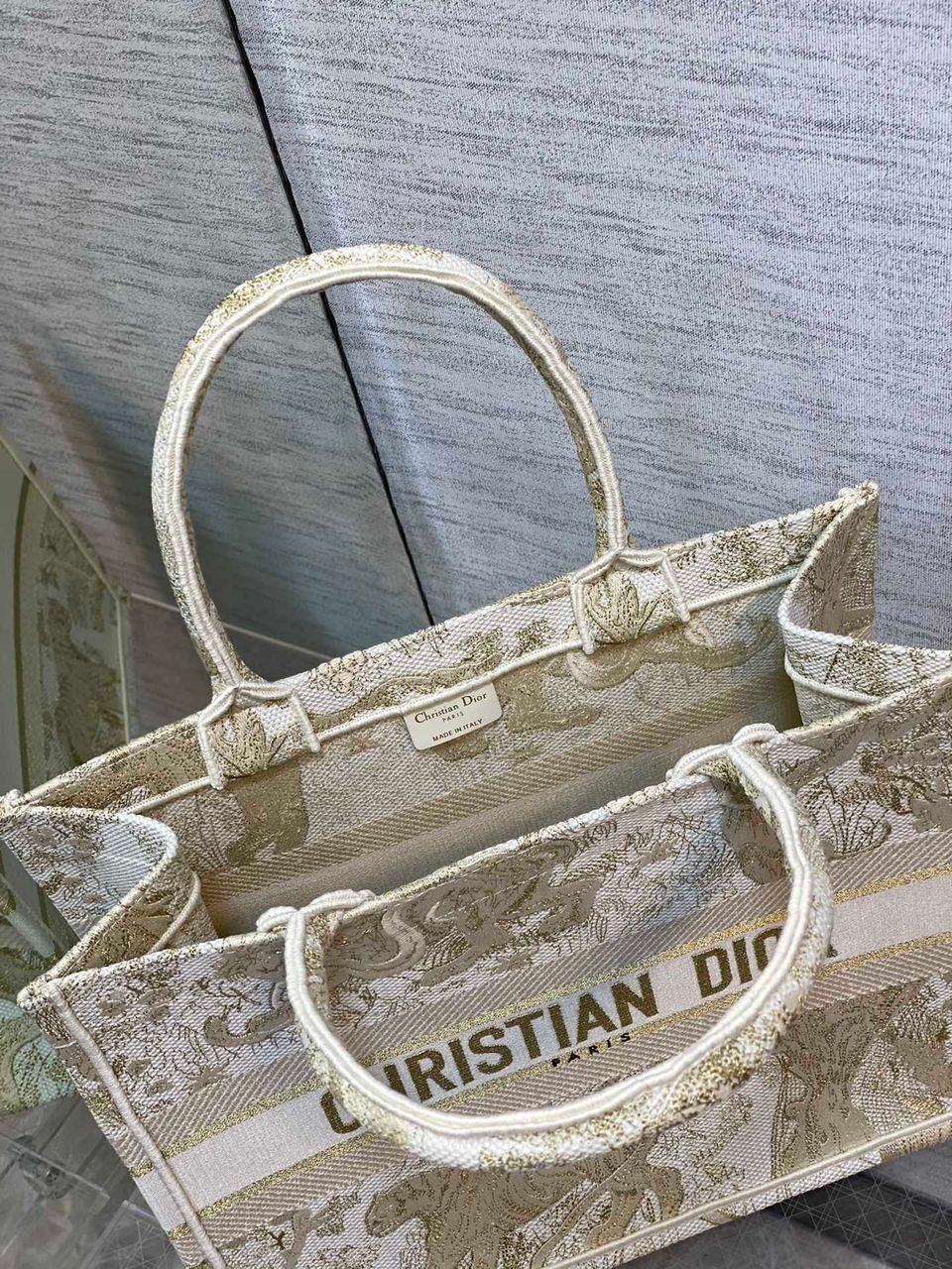 Top Quality MeTop Qualityum Book Tote Gold-Tone Toile de Jouy Embroidery, Gold, For Women Womens Handbags, 36cm CD M1296ZTQO_M01E