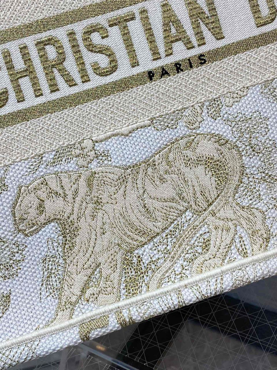 Top Quality MeTop Qualityum Book Tote Gold-Tone Toile de Jouy Embroidery, Gold, For Women Womens Handbags, 36cm CD M1296ZTQO_M01E