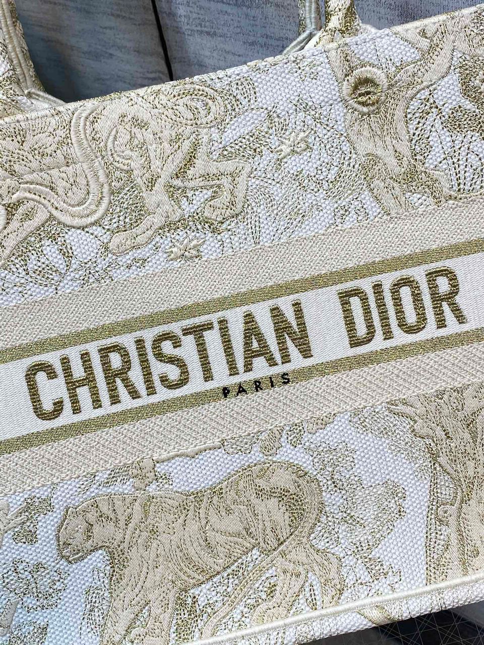 Top Quality MeTop Qualityum Book Tote Gold-Tone Toile de Jouy Embroidery, Gold, For Women Womens Handbags, 36cm CD M1296ZTQO_M01E