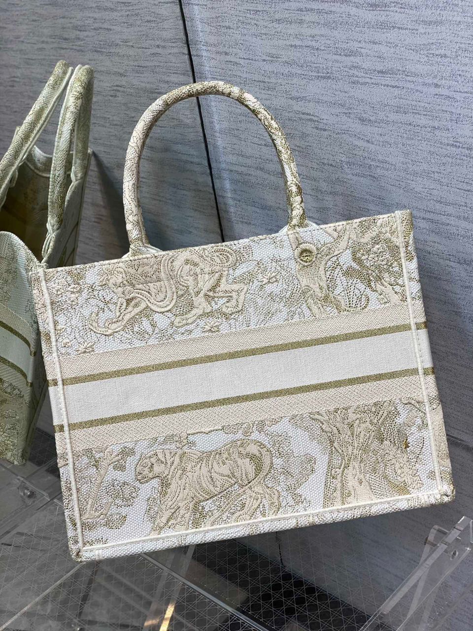 Top Quality MeTop Qualityum Book Tote Gold-Tone Toile de Jouy Embroidery, Gold, For Women Womens Handbags, 36cm CD M1296ZTQO_M01E