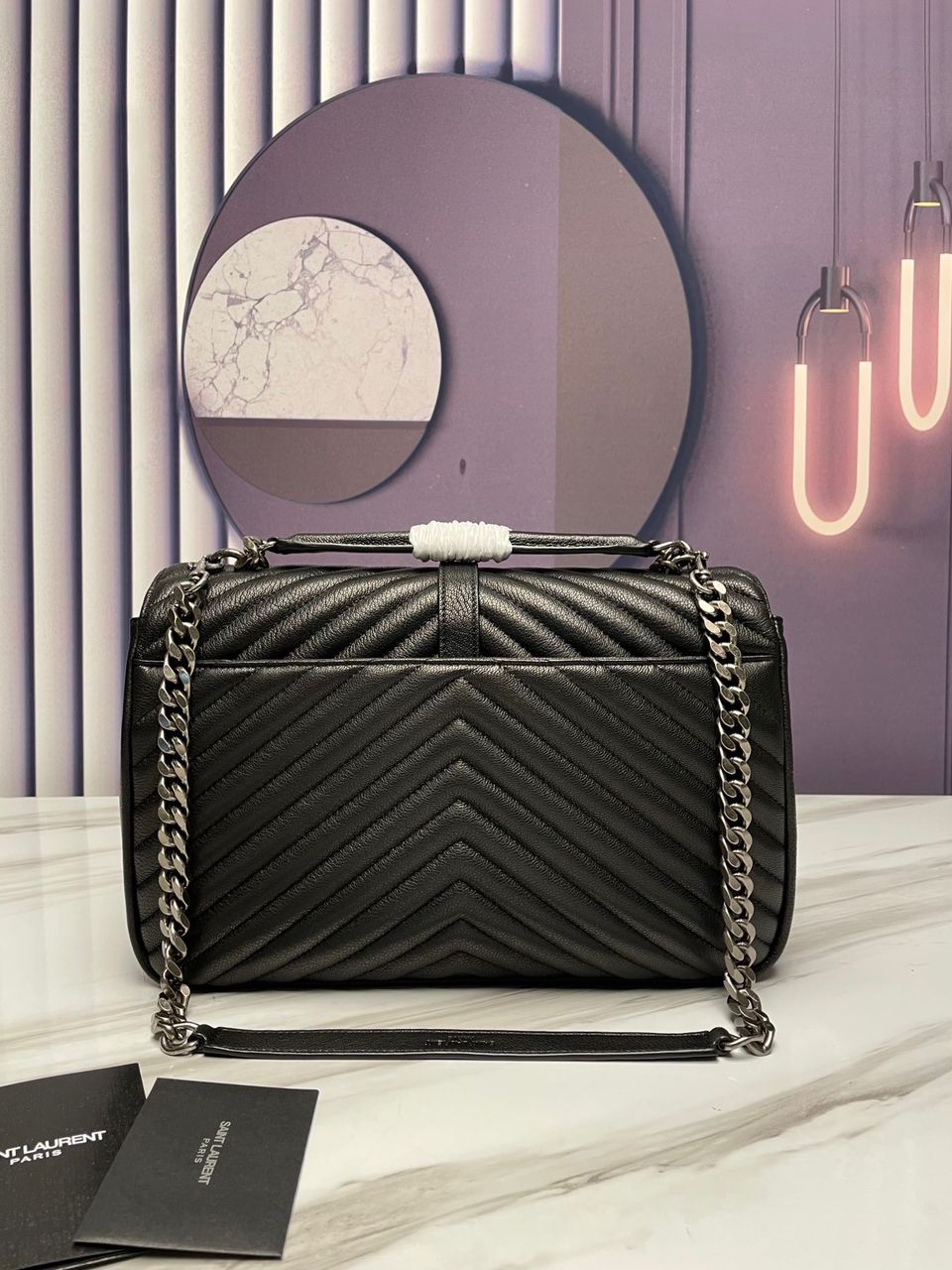 Top Quality College Large Chain Bag Black With Silver Toned Hardware For Women 12.6in/32cm YSL 600278BRM041000