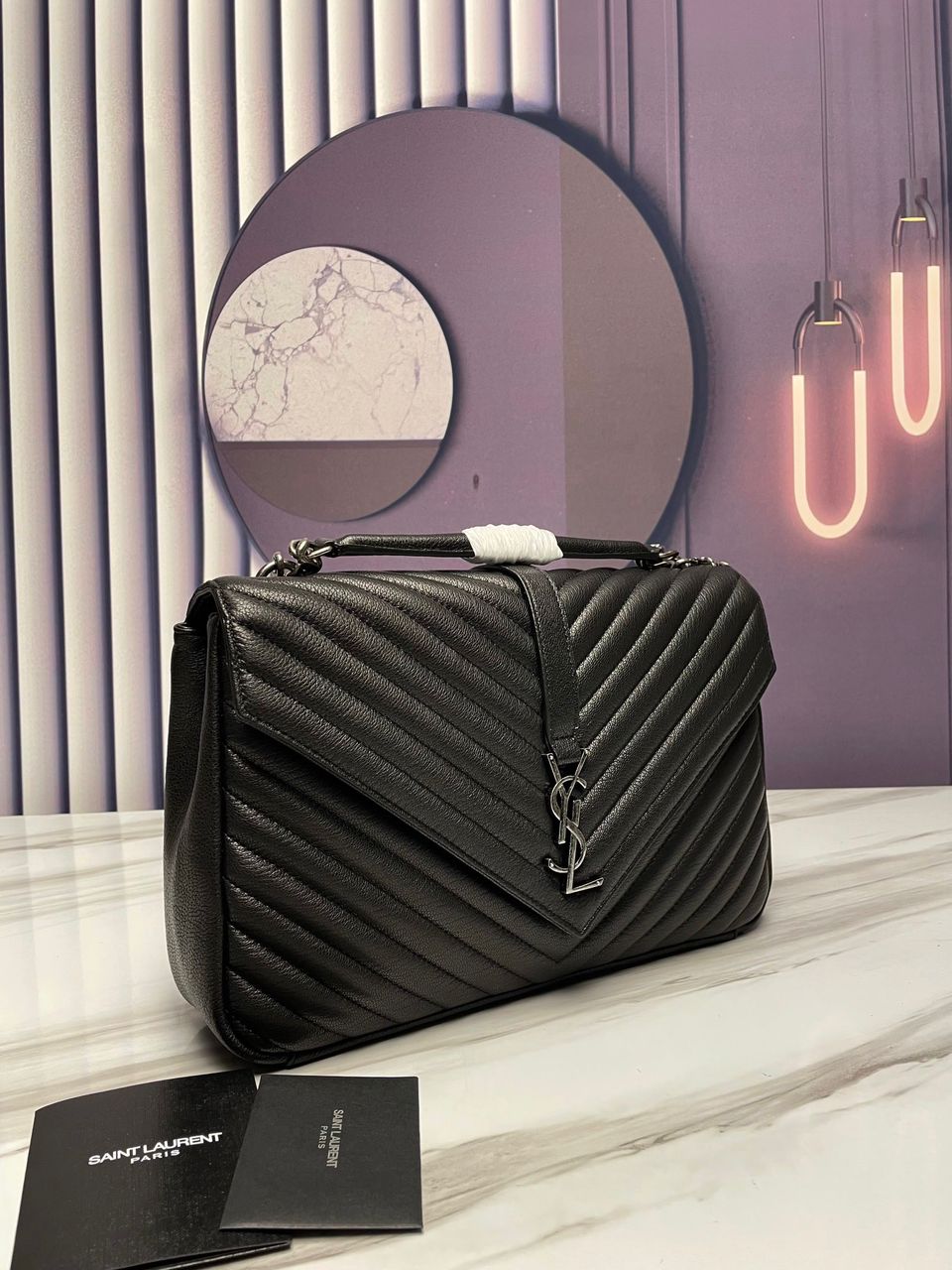 Top Quality College Large Chain Bag Black With Silver Toned Hardware For Women 12.6in/32cm YSL 600278BRM041000