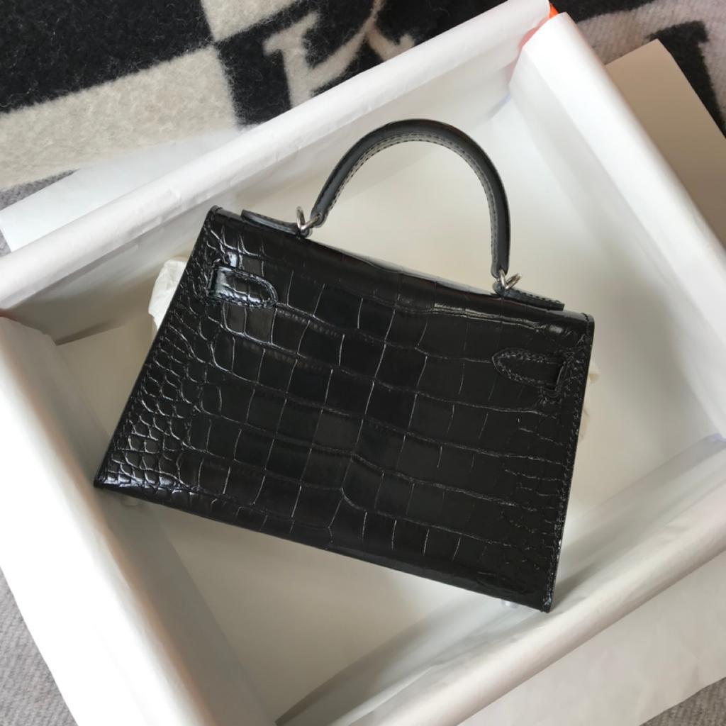 Top Quality Mini Kelly 19 Black SiTop Qualityer Toned Hardware Bag For Women, Handbags, Shoulder Bags 7.5in/19cm
