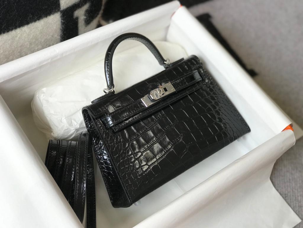 Top Quality Mini Kelly 19 Black SiTop Qualityer Toned Hardware Bag For Women, Handbags, Shoulder Bags 7.5in/19cm