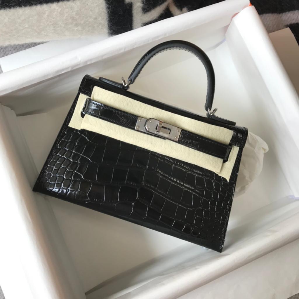 Top Quality Mini Kelly 19 Black SiTop Qualityer Toned Hardware Bag For Women, Handbags, Shoulder Bags 7.5in/19cm