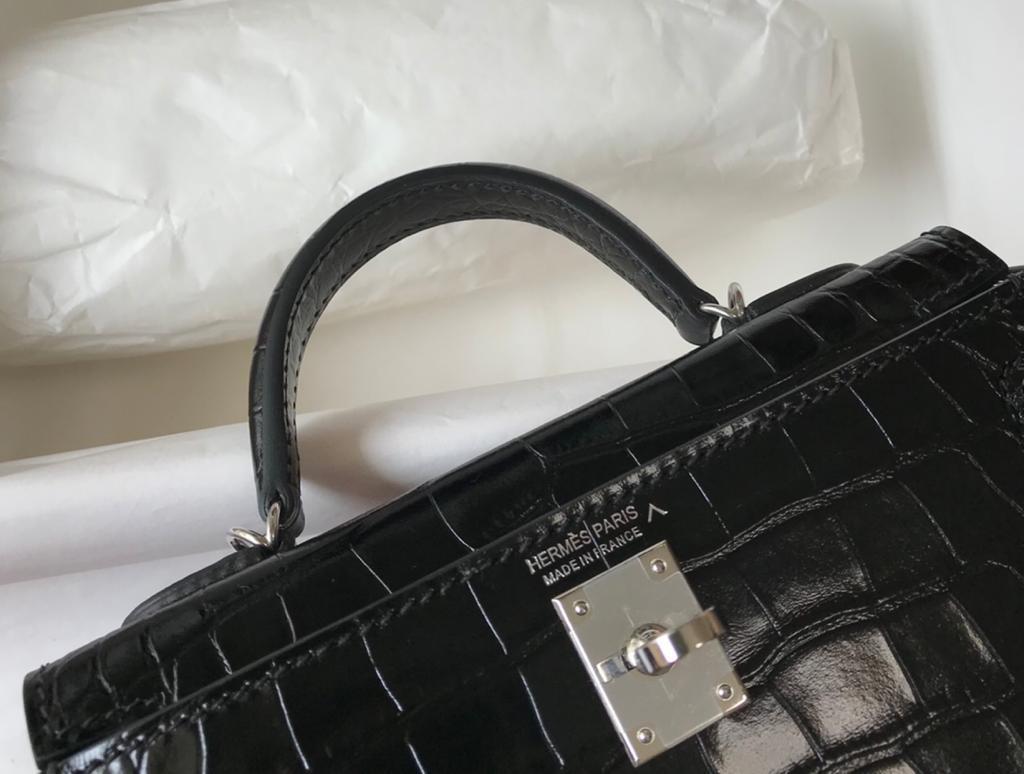 Top Quality Mini Kelly 19 Black SiTop Qualityer Toned Hardware Bag For Women, Handbags, Shoulder Bags 7.5in/19cm
