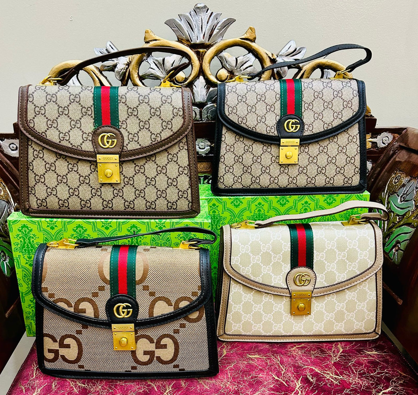 Gucci-Inspired Ophidia Bag with Long Chain and Branded Packing (Black-2)