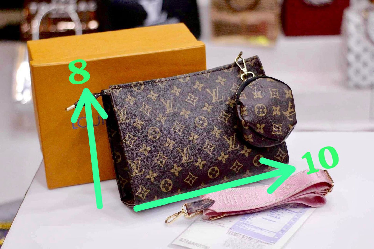 Louis Vuitton Crossbody Women Pouch – 2-Piece Set (Brown/Pink)