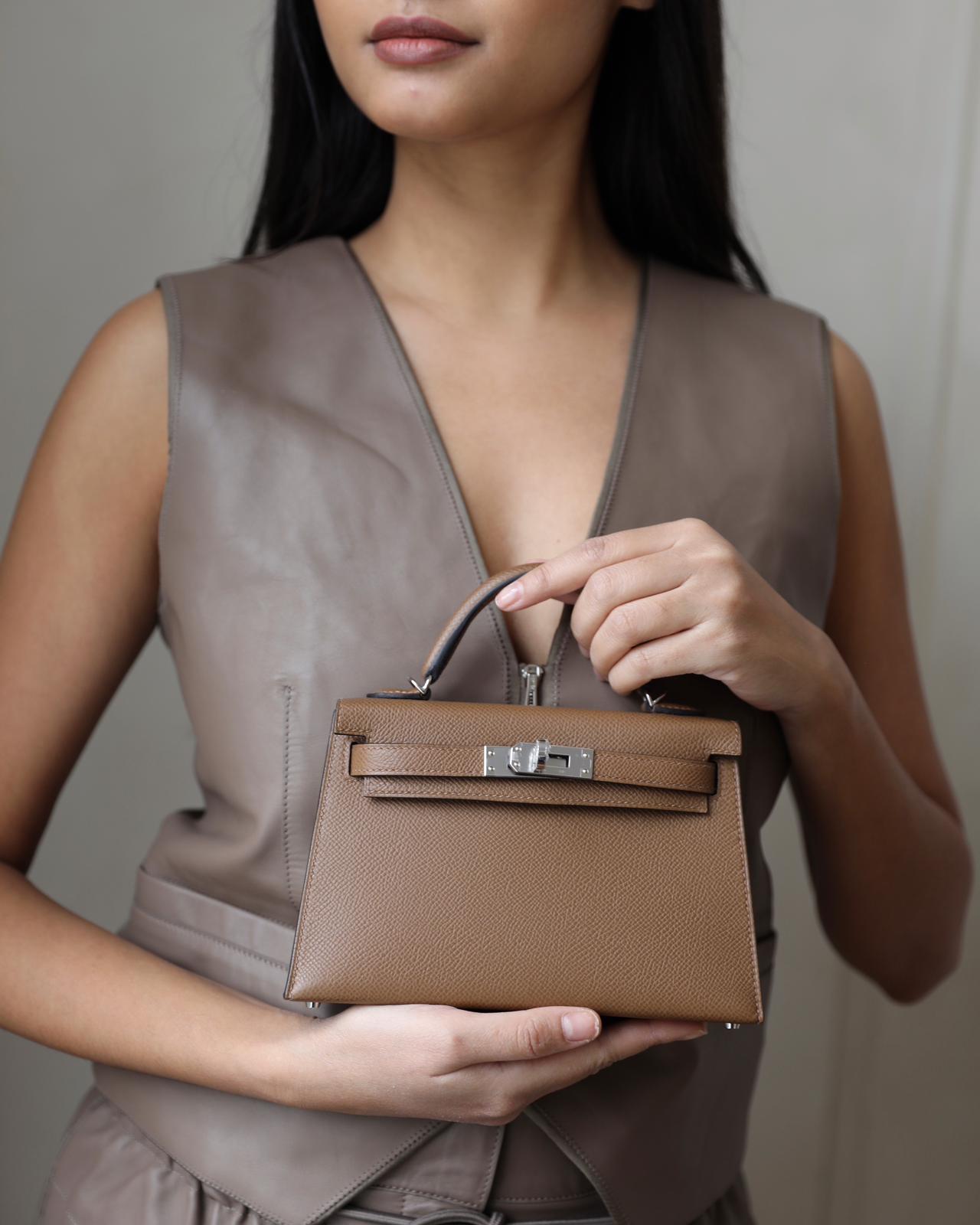*HOT* Herm�s Mini Kelly II 20 Bag in Alezan Epsom Leather with Palladium Hardware