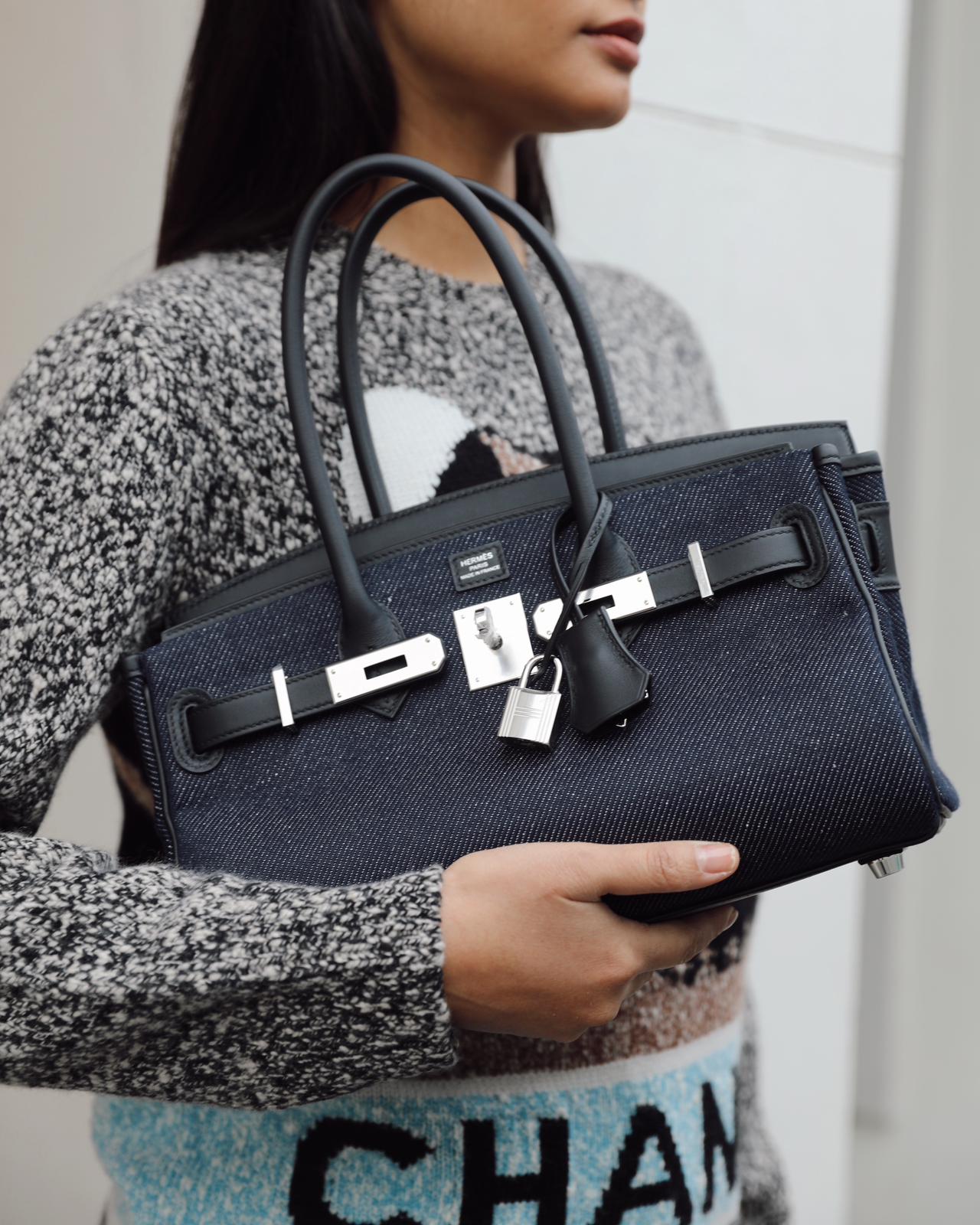 *SUPER HOT & RARE* Hermès Birkin Shoulder Light 29 Bag in Bleu Indigo Blanc & Noir Tissage Jean & Bleu Indigo Swift Leather with Palladium Hardware