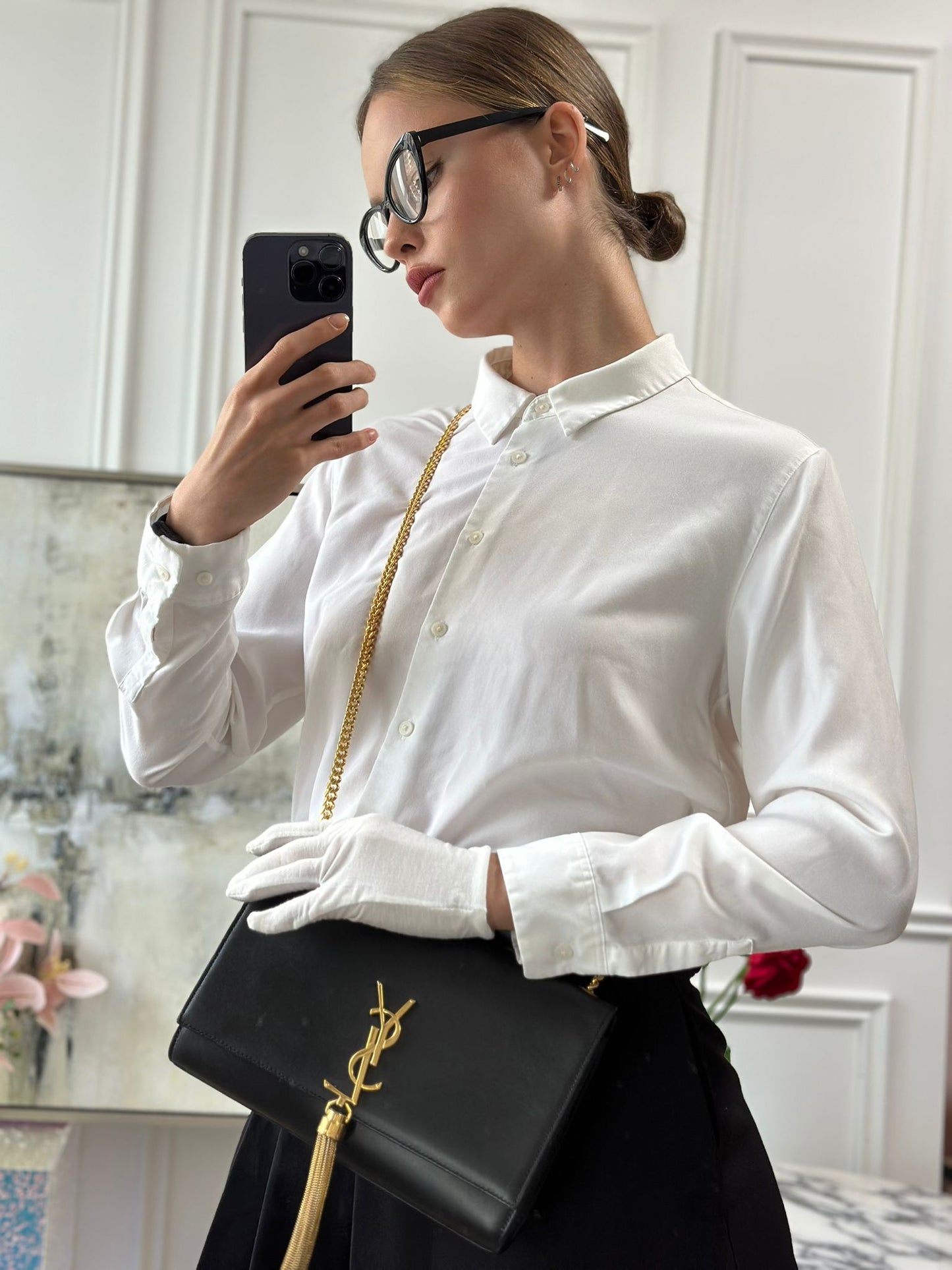 Saint Laurent Kate Medium Tasche in Black Calf Leather Cassandre Tassel