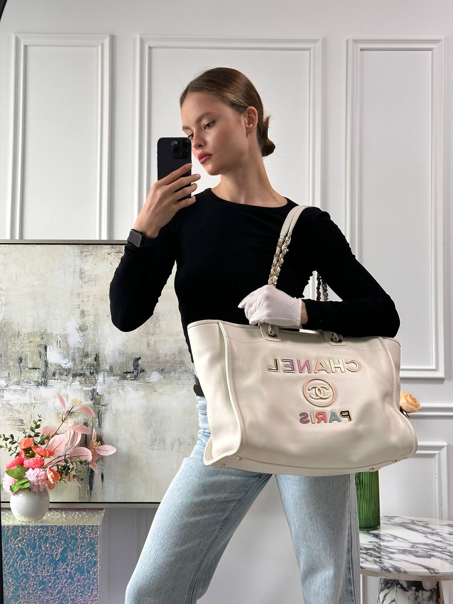 Chanel Deauville Tote Bag With Pouch Enamel White Multicolour (2022 Spring/Summer Limited Edition)