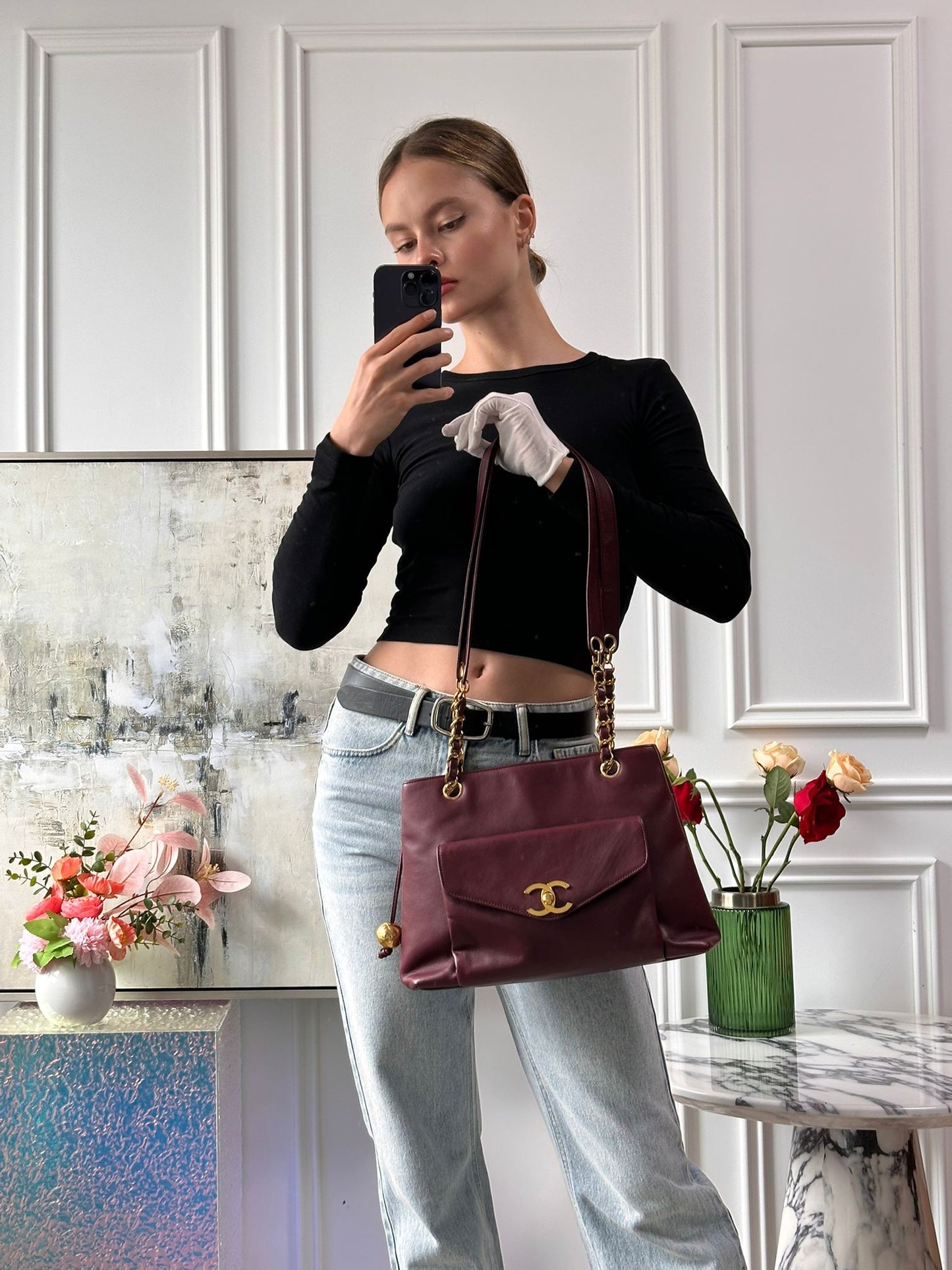 Chanel   Timeless Tote Burgundy Red