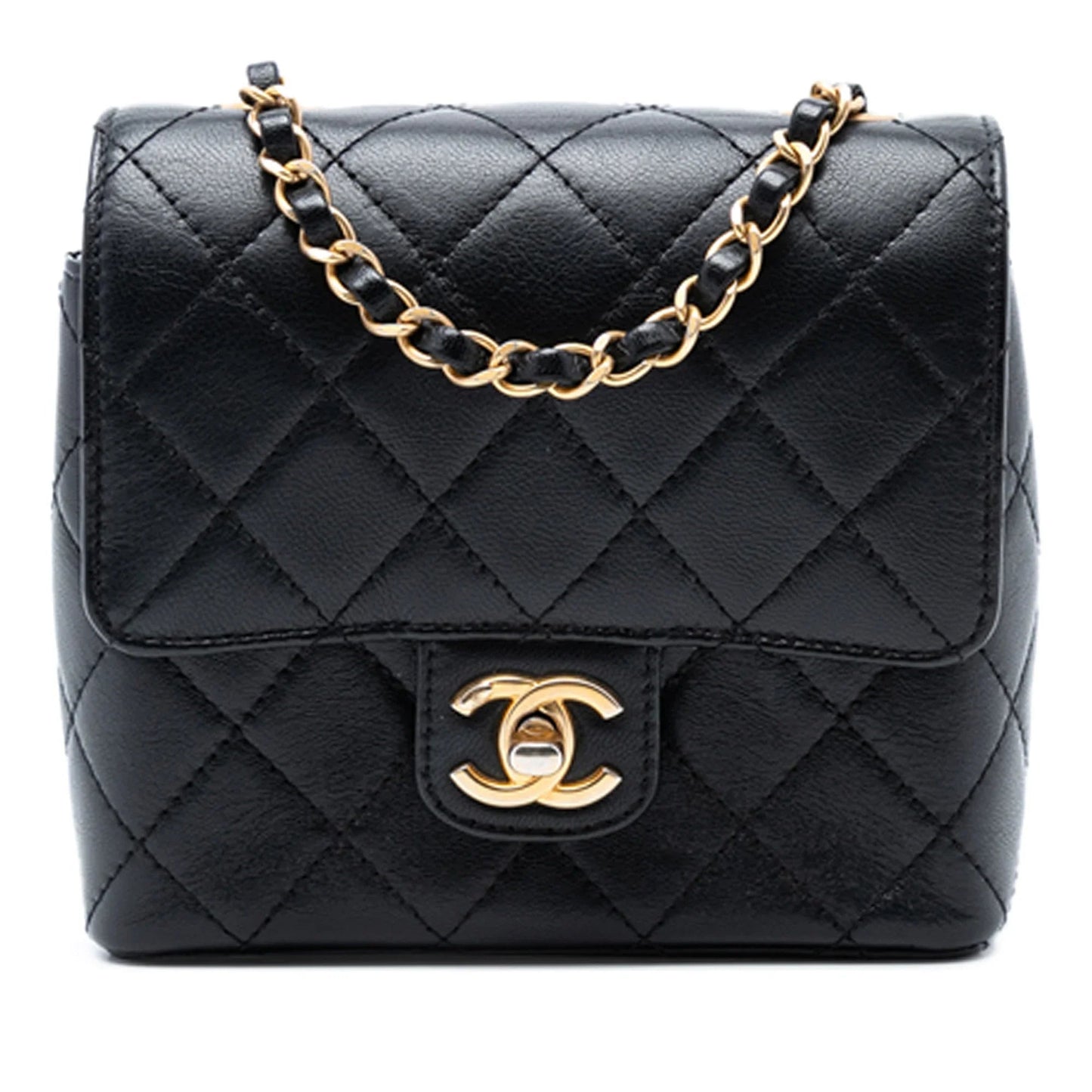 Black Chanel Mini Square Classic Goatskin Single Flap Crossbody Bag