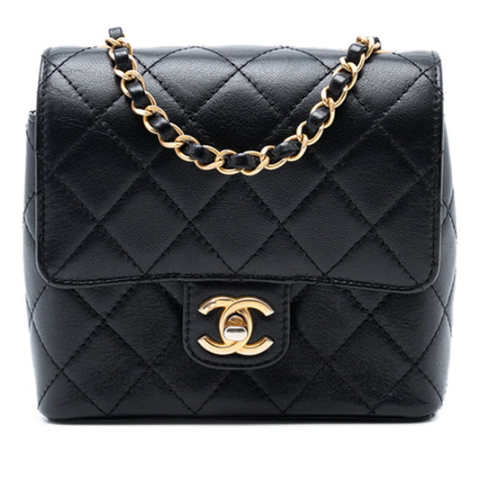 Black Chanel Mini Square Classic Goatskin Single Flap Crossbody Bag