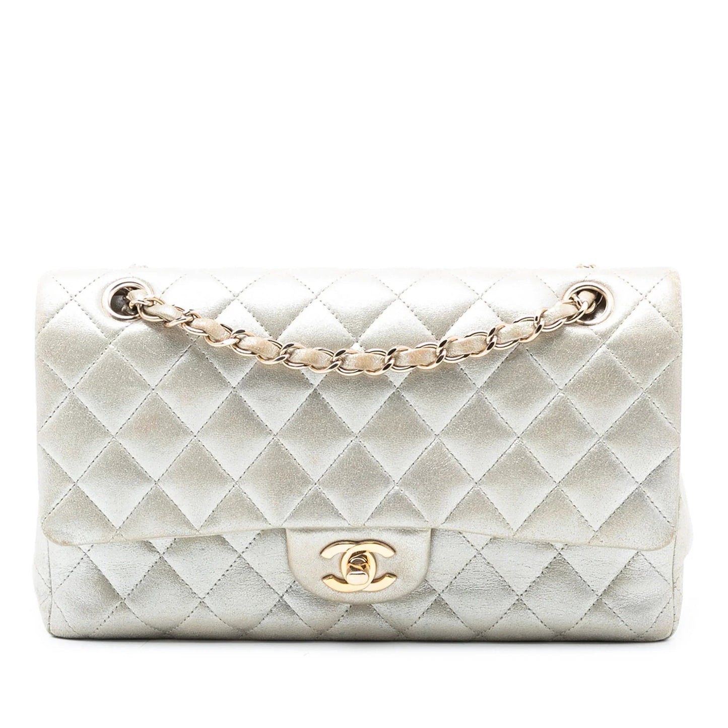 Gold Chanel Medium Classic Iridescent Lambskin Double Flap Shoulder Bag