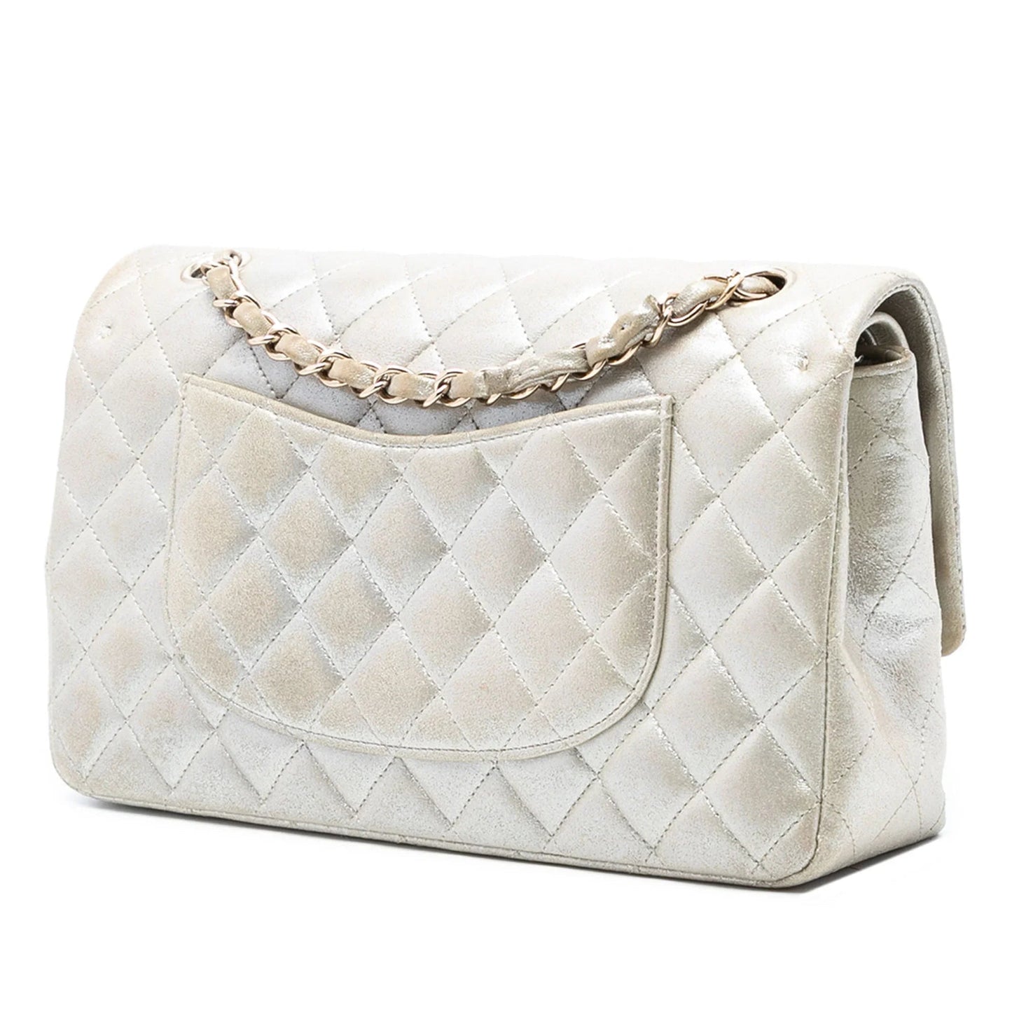 Gold Chanel Medium Classic Iridescent Lambskin Double Flap Shoulder Bag