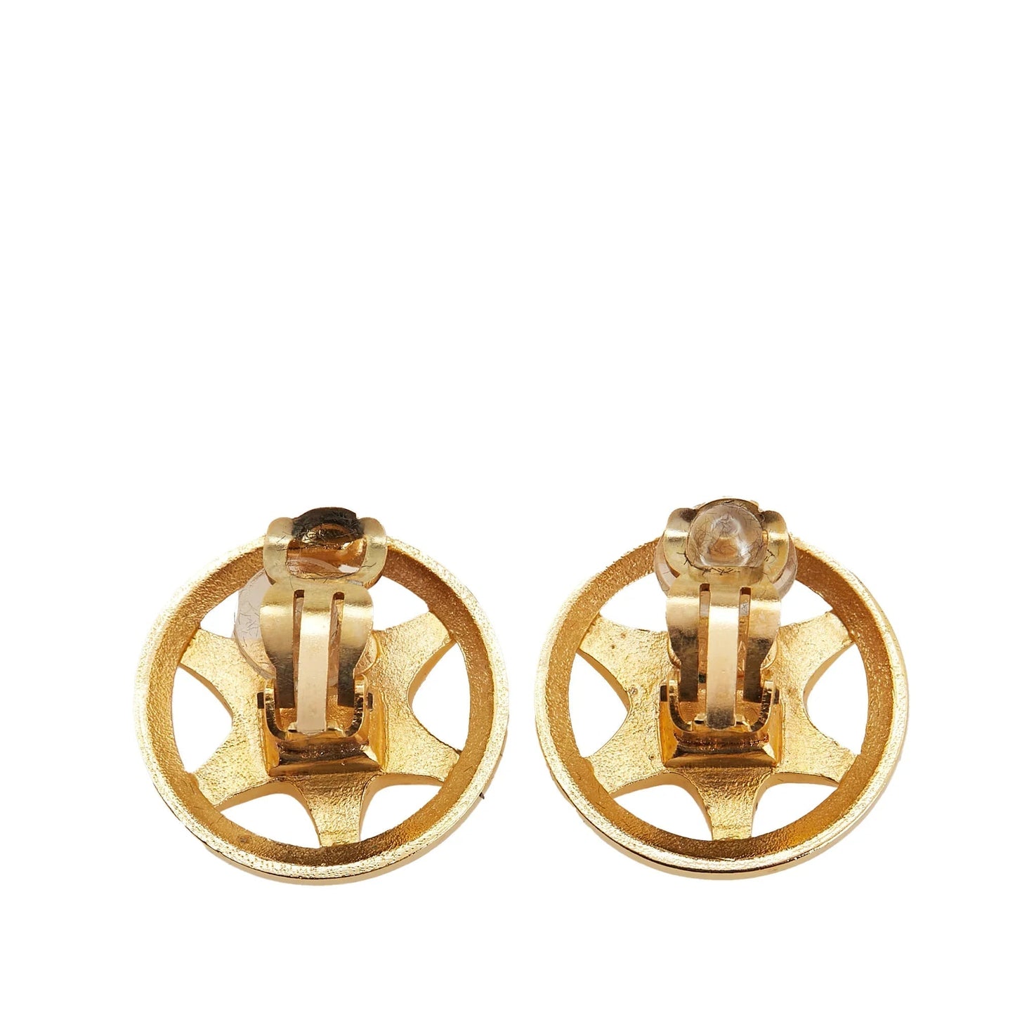Gold Chanel Gold Plated CC Round Star Clip On Earrings