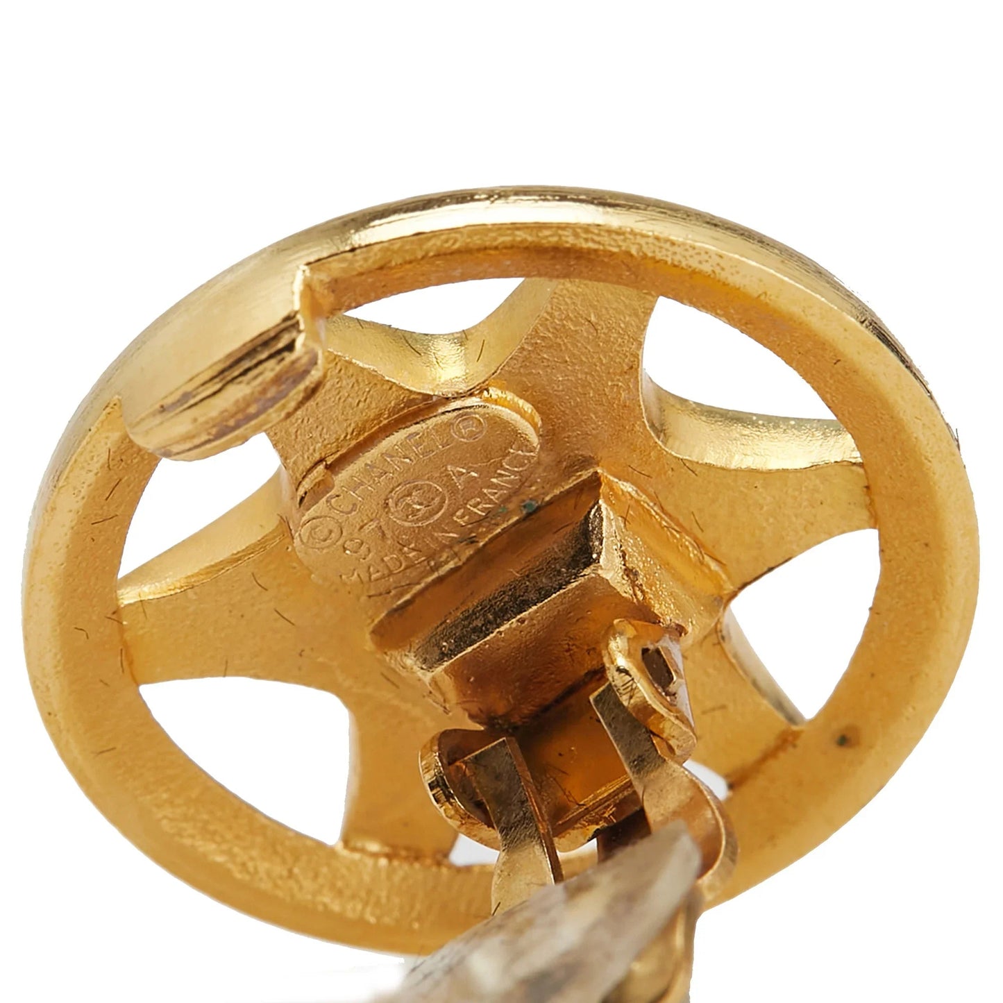 Gold Chanel Gold Plated CC Round Star Clip On Earrings