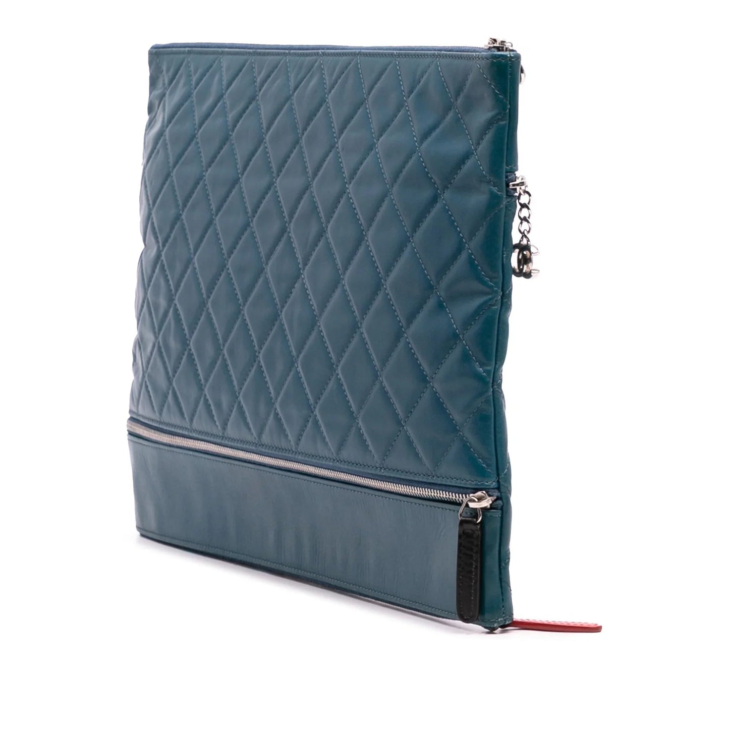 Blue Chanel CC Quilted Lambskin Multi Zip Clutch