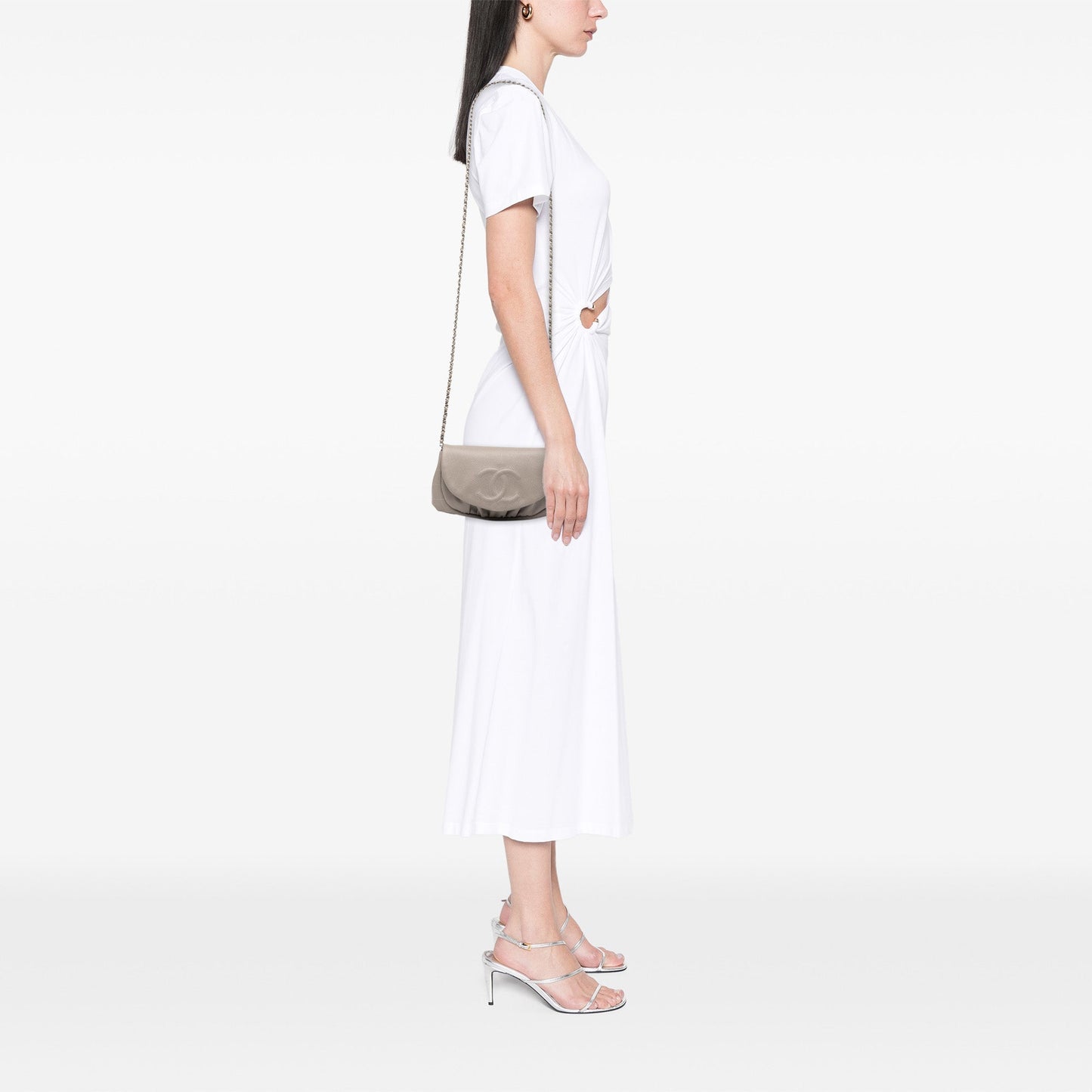 Brown Chanel CC Caviar Half Moon Wallet on Chain Crossbody Bag