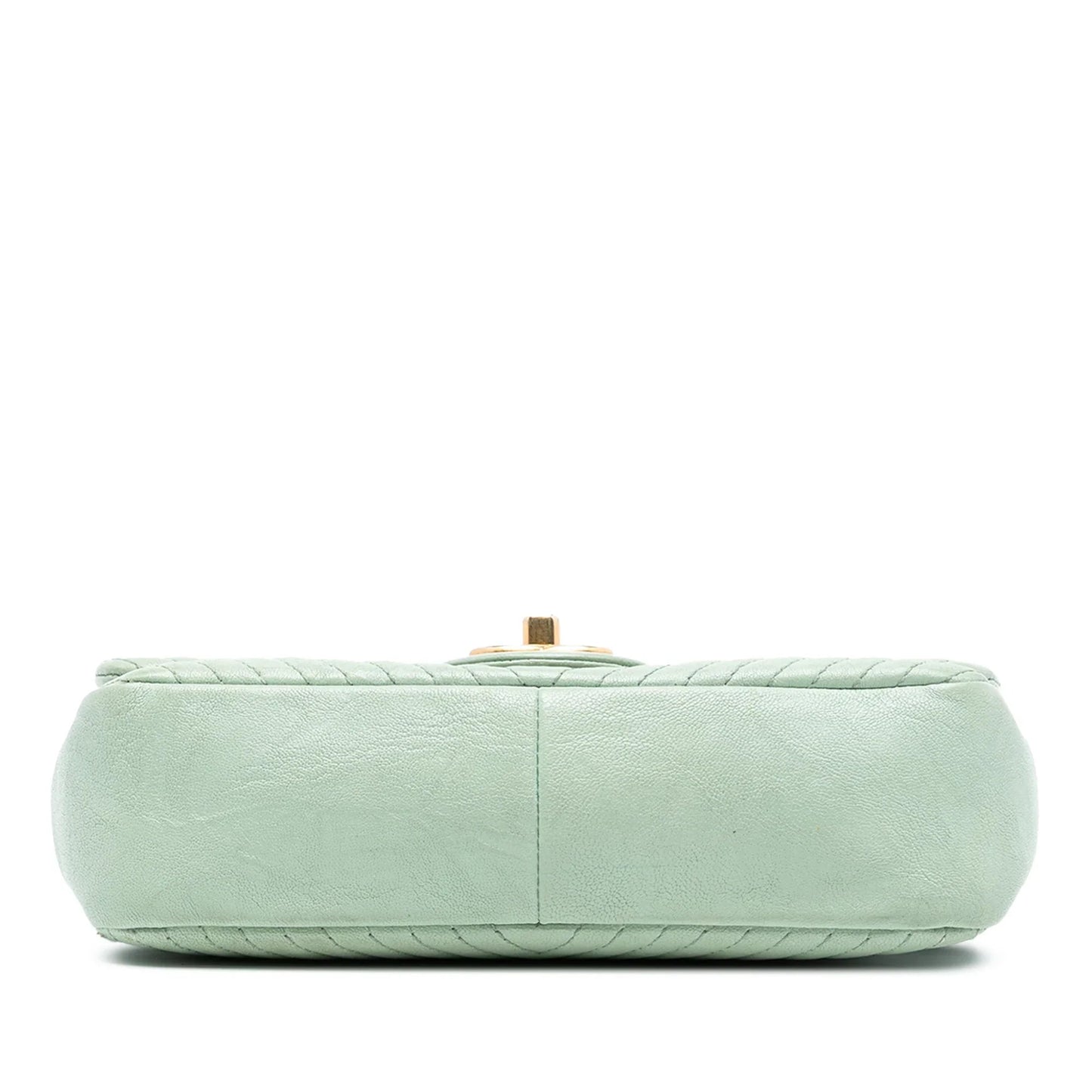 Green Chanel Small Chevron Wrinkled Calfskin Medallion Charm Surpique Flap Shoulder Bag