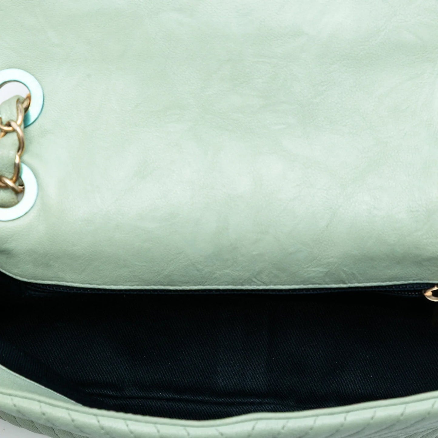 Green Chanel Small Chevron Wrinkled Calfskin Medallion Charm Surpique Flap Shoulder Bag