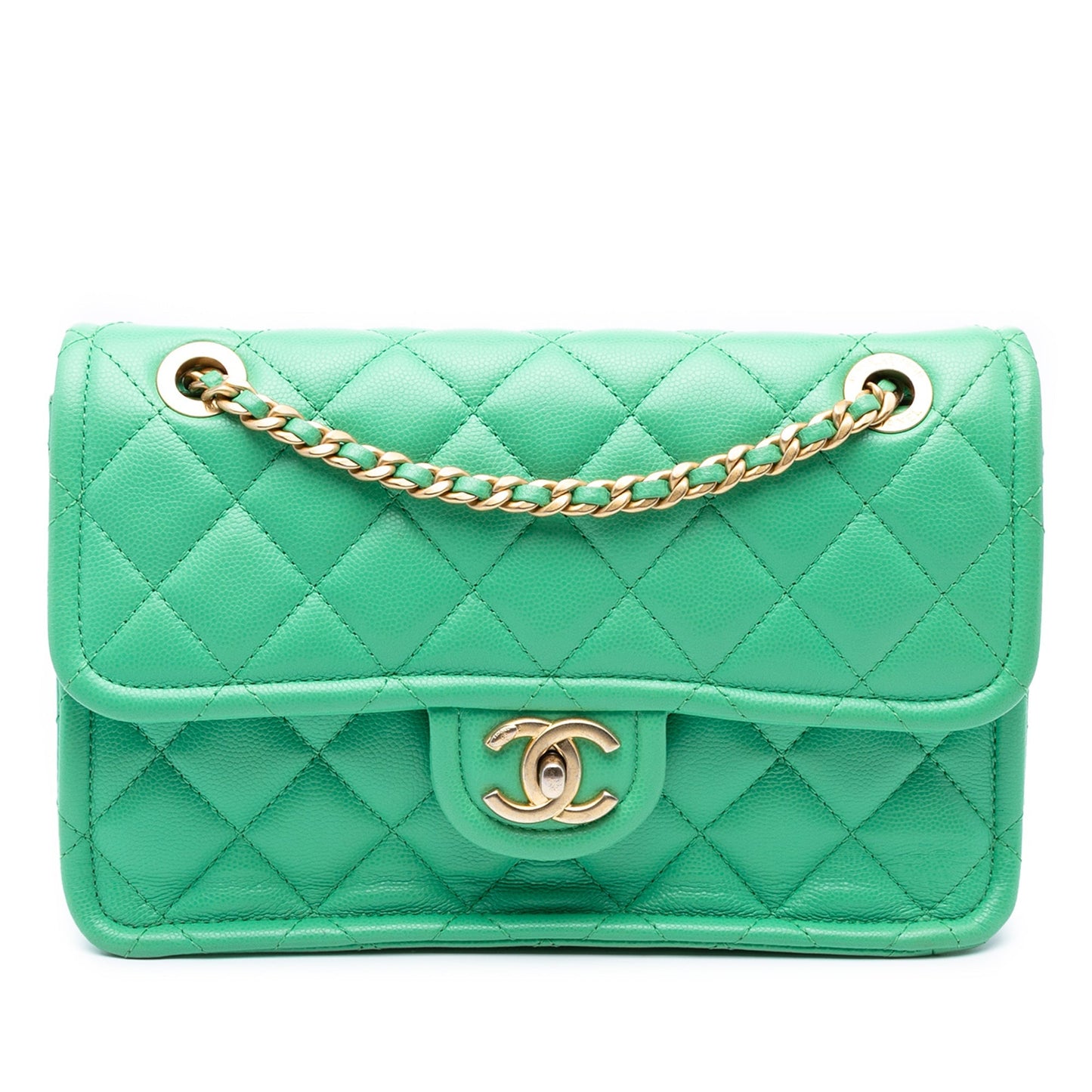 Green Chanel Medium Quilted Caviar Sweet Flap Shoulder Bag