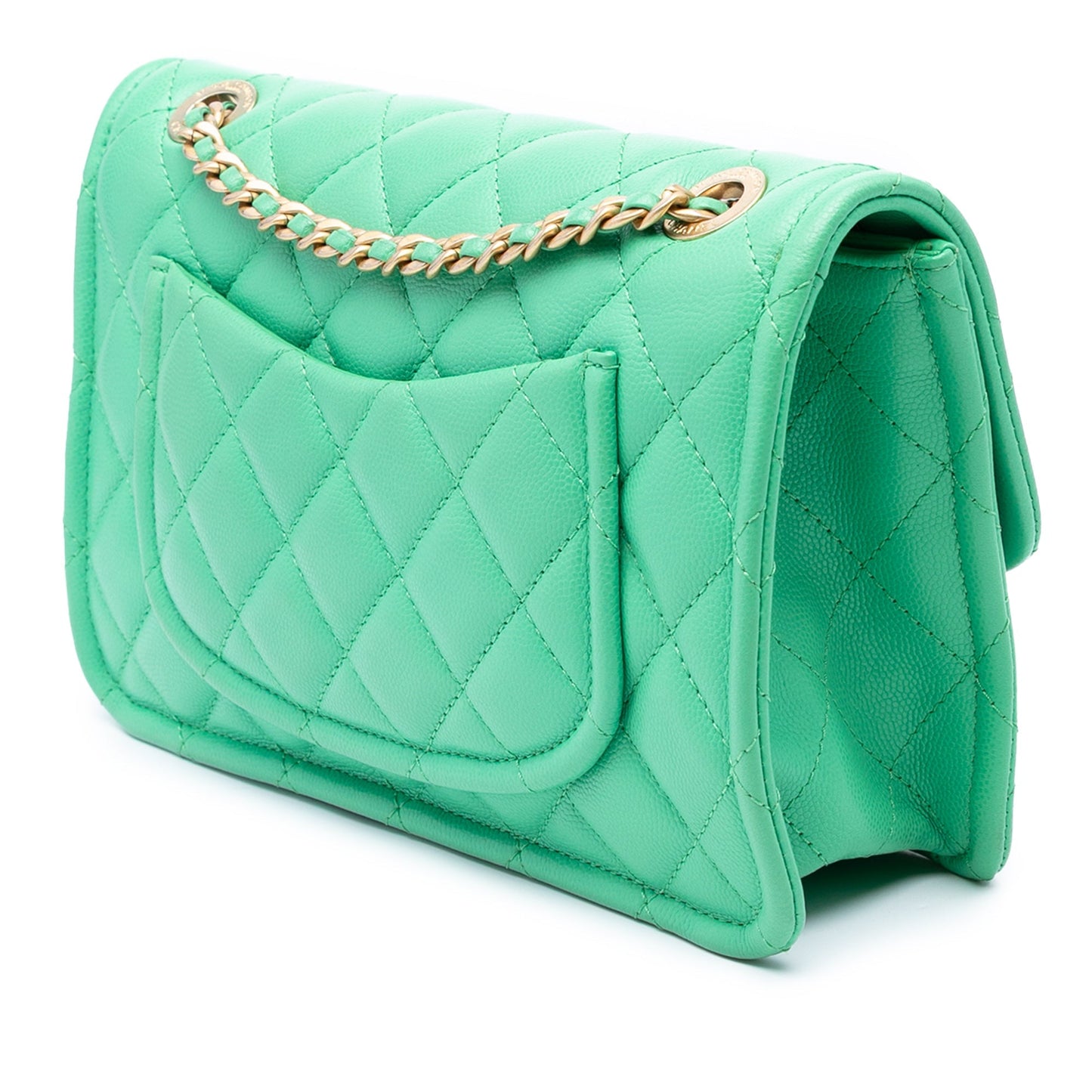 Green Chanel Medium Quilted Caviar Sweet Flap Shoulder Bag