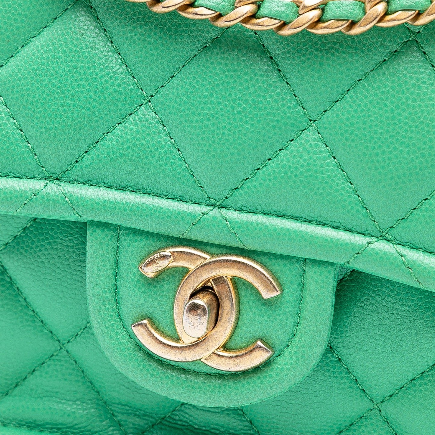 Green Chanel Medium Quilted Caviar Sweet Flap Shoulder Bag