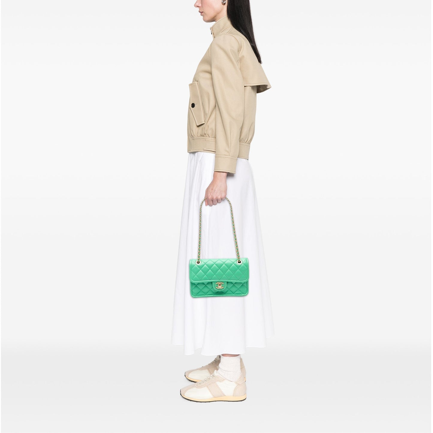 Green Chanel Medium Quilted Caviar Sweet Flap Shoulder Bag