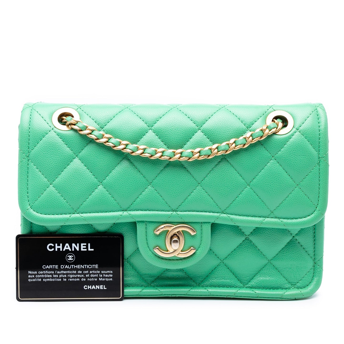 Green Chanel Medium Quilted Caviar Sweet Flap Shoulder Bag