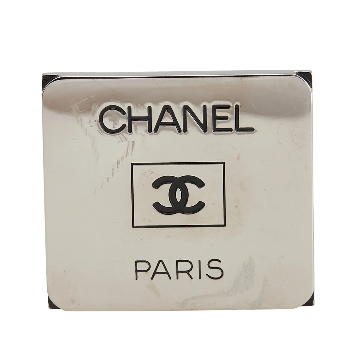Silver Chanel Palladium Plated Enamel Logo Plate Brooch