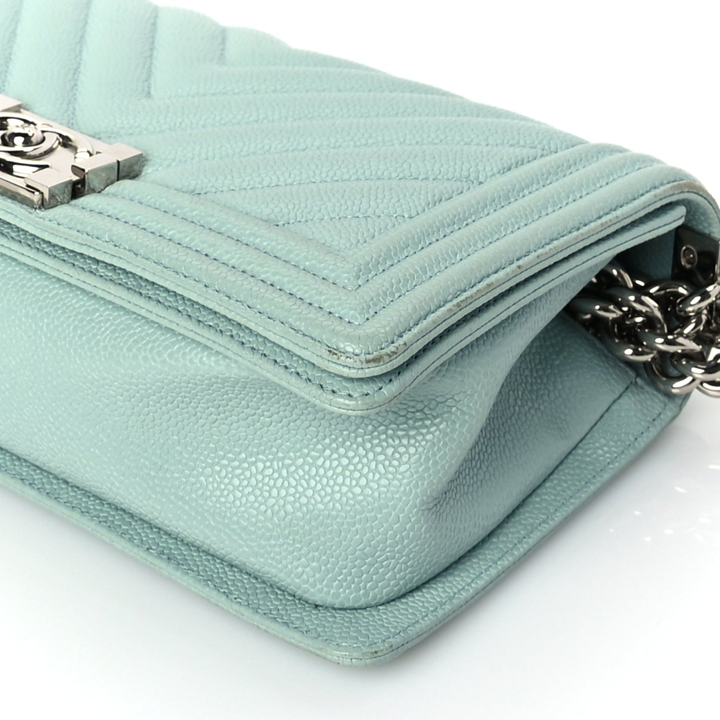 Chanel Caviar Chevron Quilted Medium Boy Flap  Light Blue