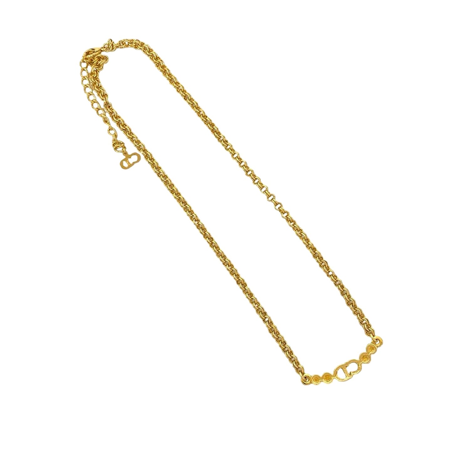 Gold Dior Gold Plated CD Logo Rhinestone Charm Necklace