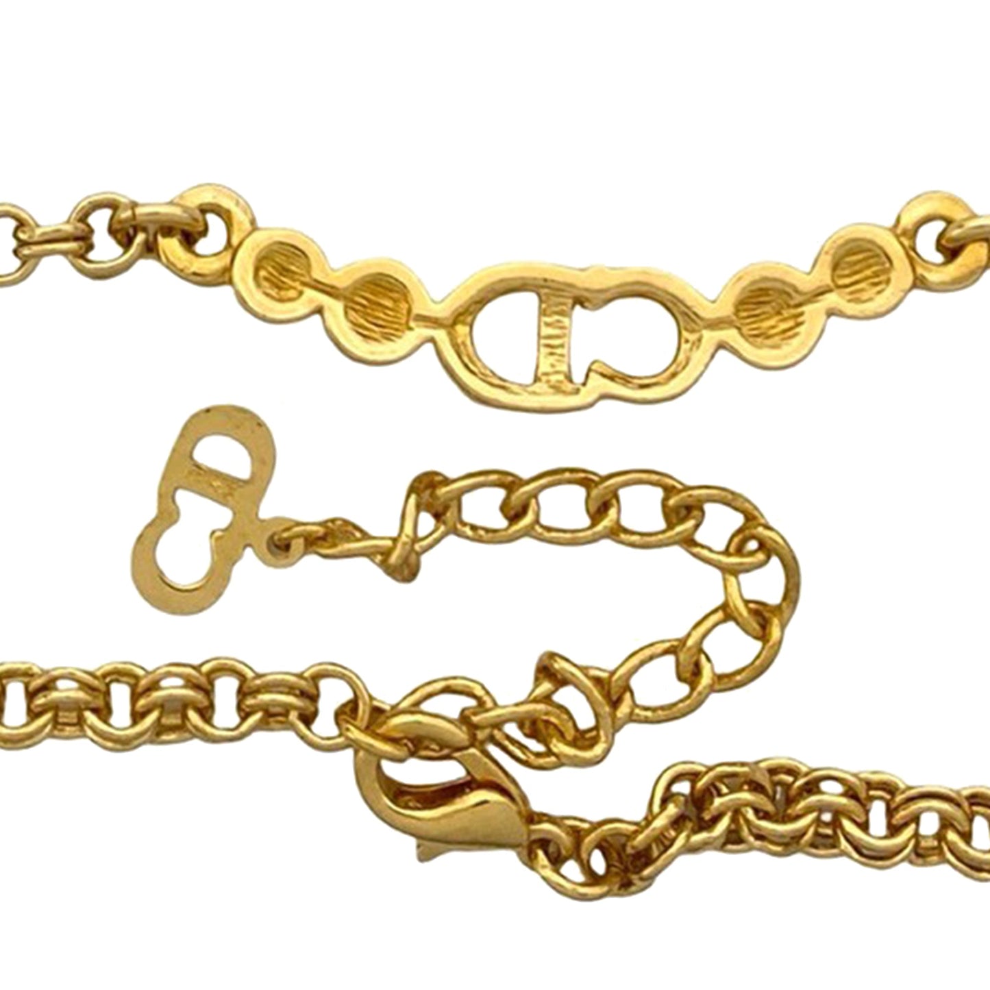 Gold Dior Gold Plated CD Logo Rhinestone Charm Necklace
