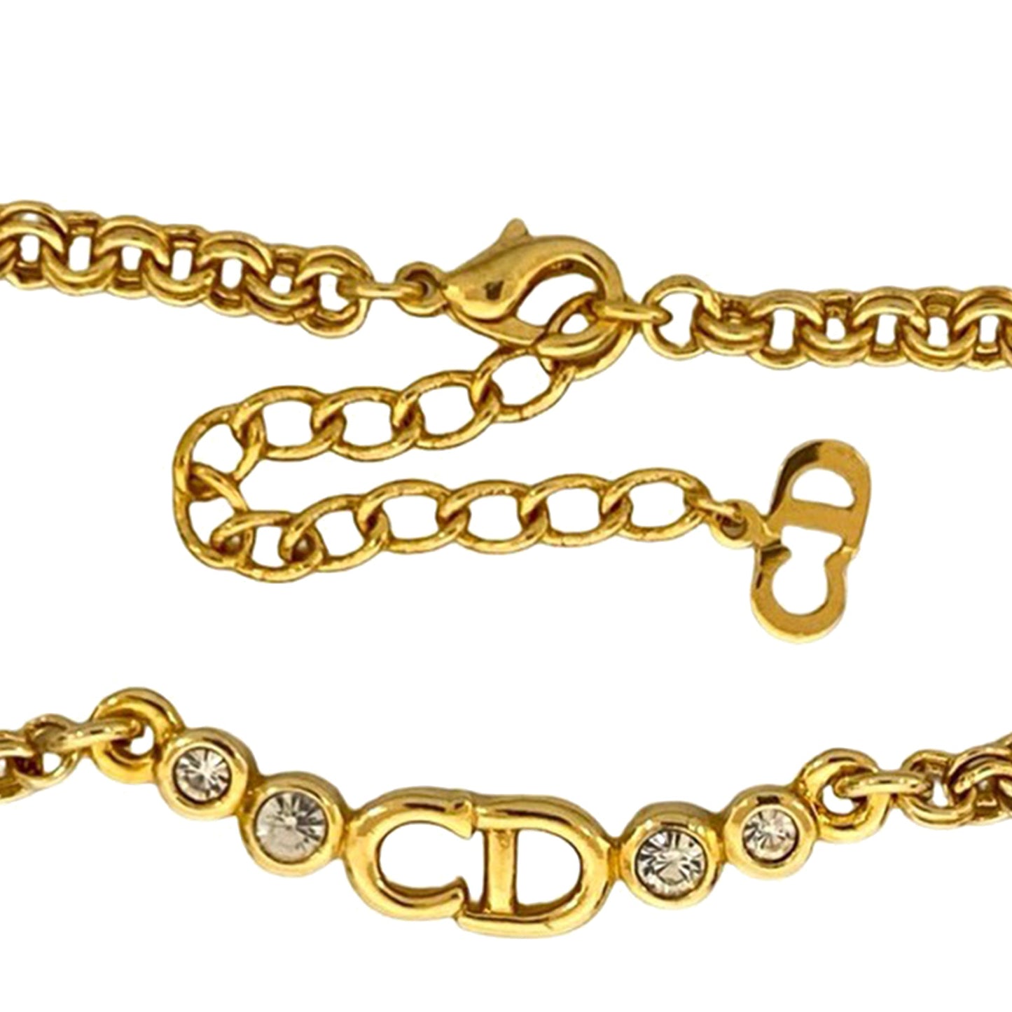 Gold Dior Gold Plated CD Logo Rhinestone Charm Necklace