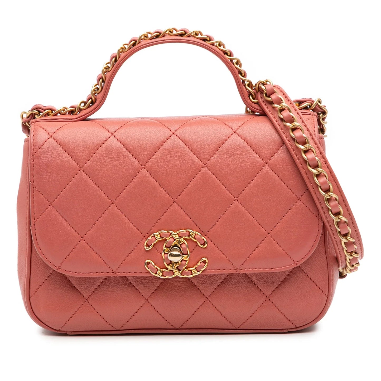 Pink Chanel Quilted Lambskin Chain Infinity Top Handle Bag Satchel