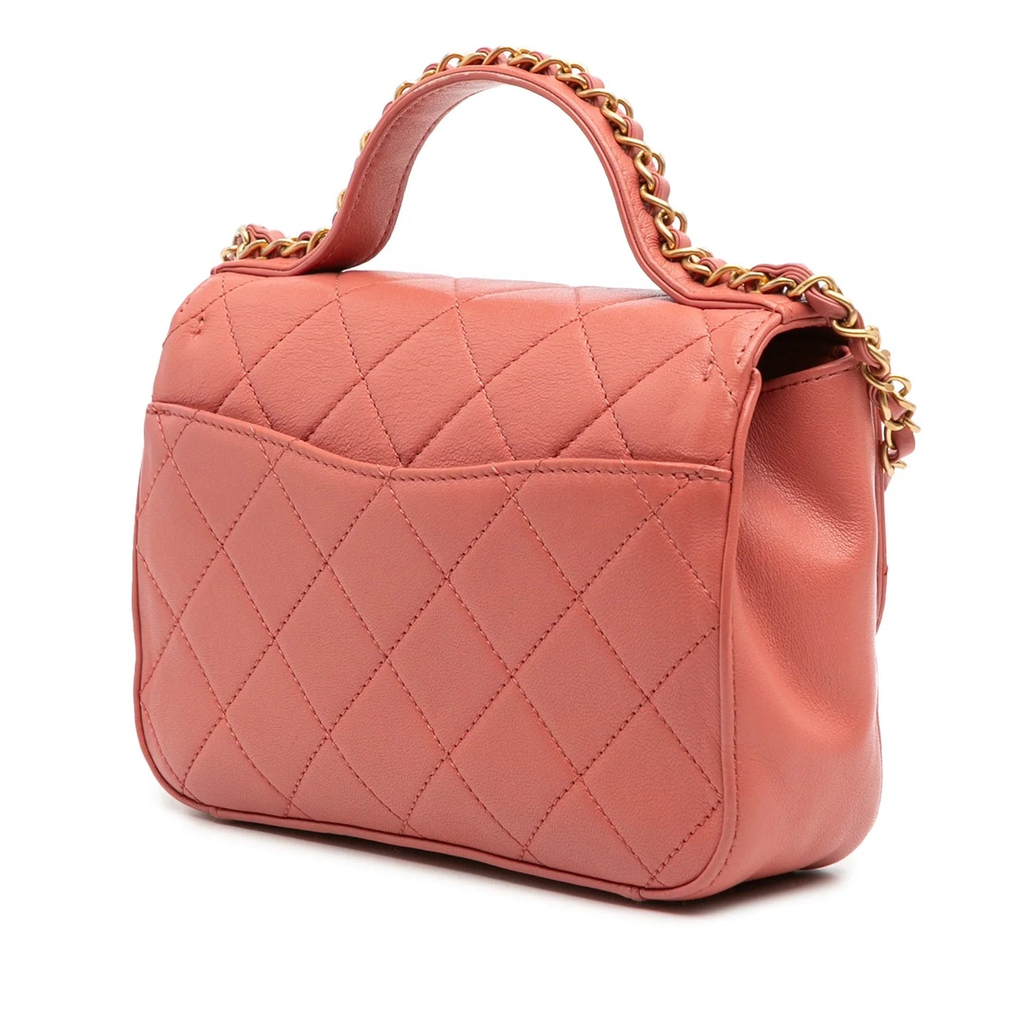 Pink Chanel Quilted Lambskin Chain Infinity Top Handle Bag Satchel