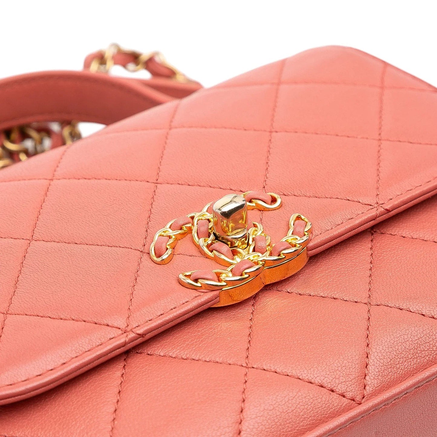Pink Chanel Quilted Lambskin Chain Infinity Top Handle Bag Satchel