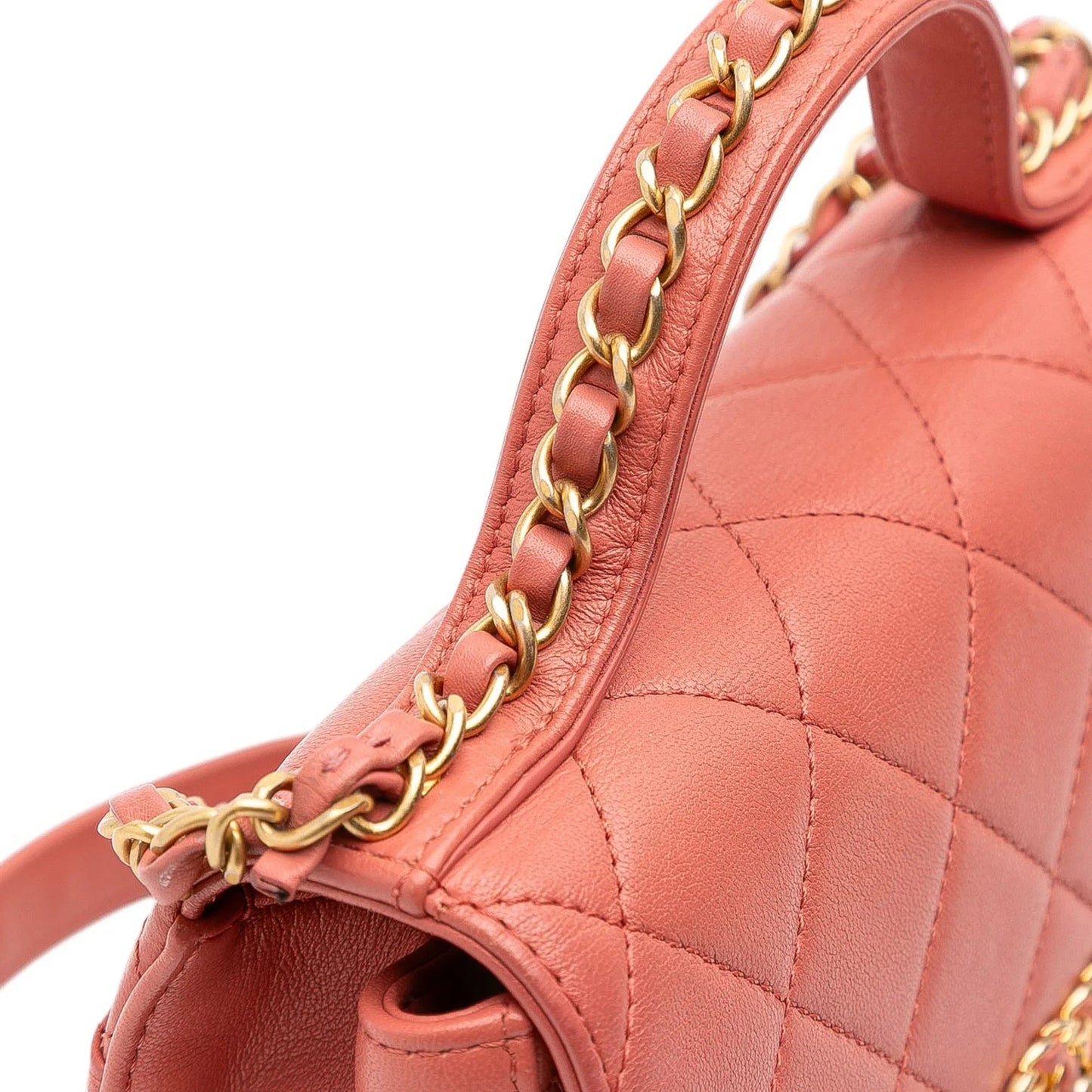 Pink Chanel Quilted Lambskin Chain Infinity Top Handle Bag Satchel