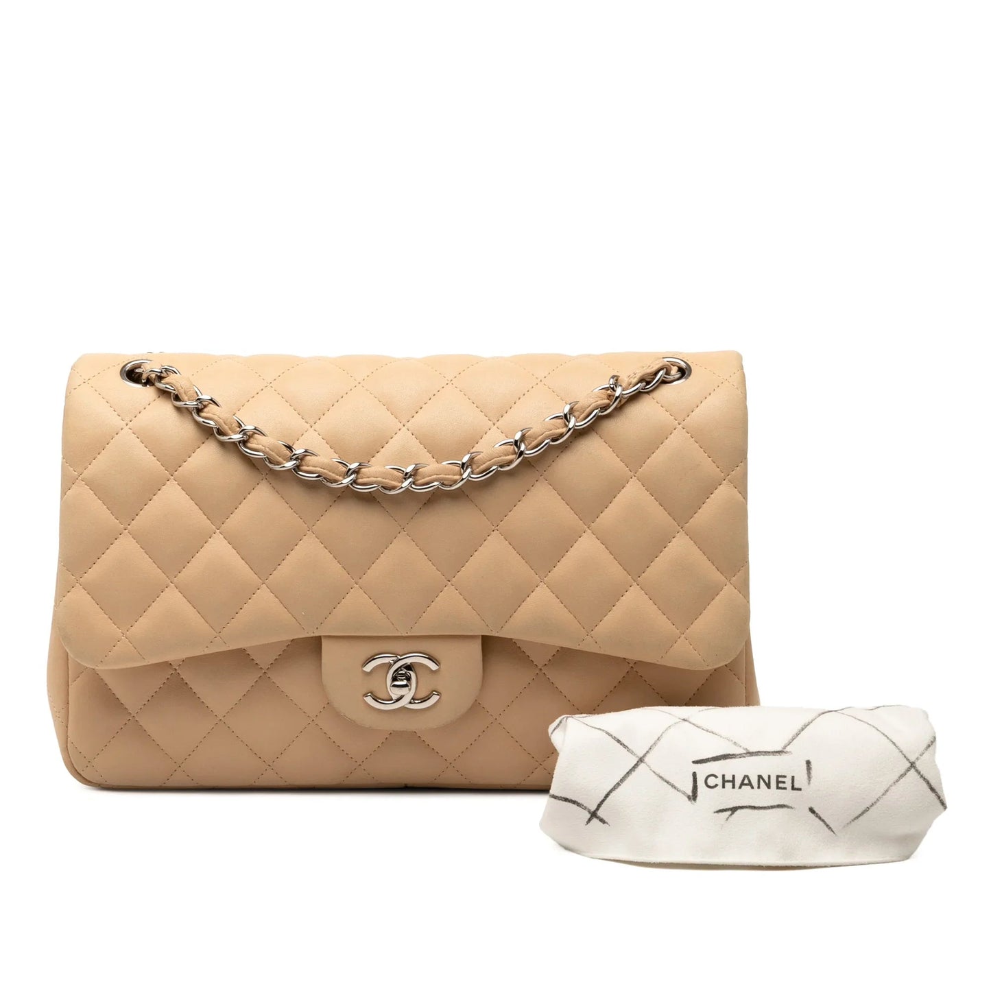 Brown Chanel Jumbo Classic Lambskin Double Flap Shoulder Bag