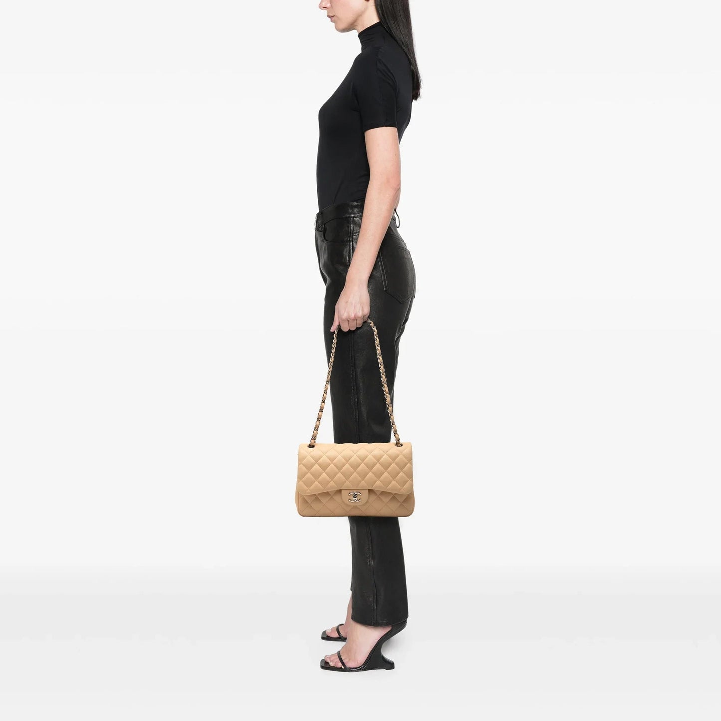 Brown Chanel Jumbo Classic Lambskin Double Flap Shoulder Bag