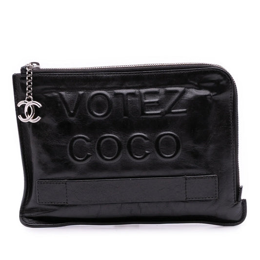Black Chanel Lambskin Votez Coco Clutch