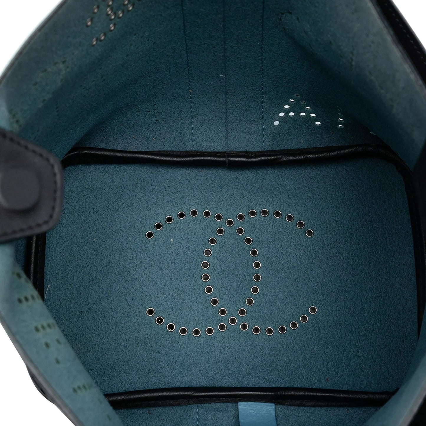 Black Chanel Small Perforated Calfskin Logo Eyelet Bucket Bag