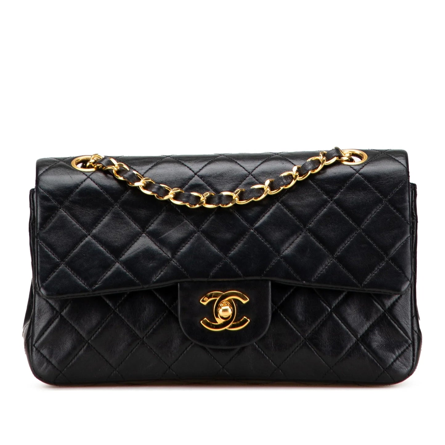 Black Chanel Small Classic Lambskin Double Flap Shoulder Bag